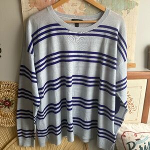 J. Crew 100% Merino Wool Blue Stripe Sweater XL Elbow Patches